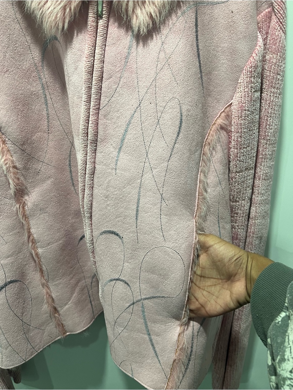 Women's Pink Teddy Jacket with Faux Fur Collar - Picture 6 of 6
